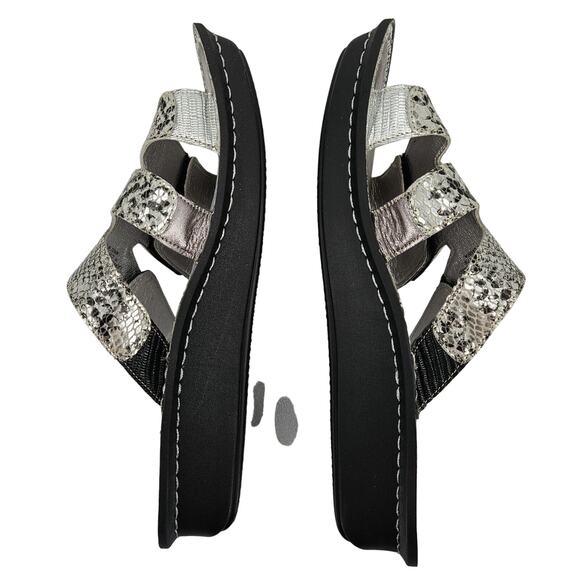 Alegria 40 / 9.5 VEN-718 Pewter Gleam Sandals Leather Wedge Slides Snakeskin - Picture 6 of 10